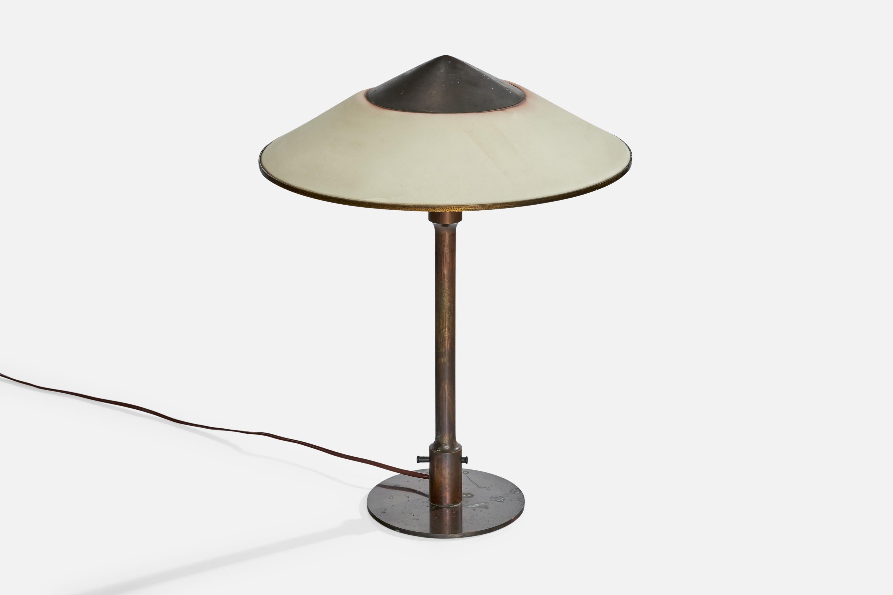 Scandinavian Modern Niels Rasmussen Thykier, Table Lamp, Copper, Brass, Paper, Denmark, 1930s For Sale