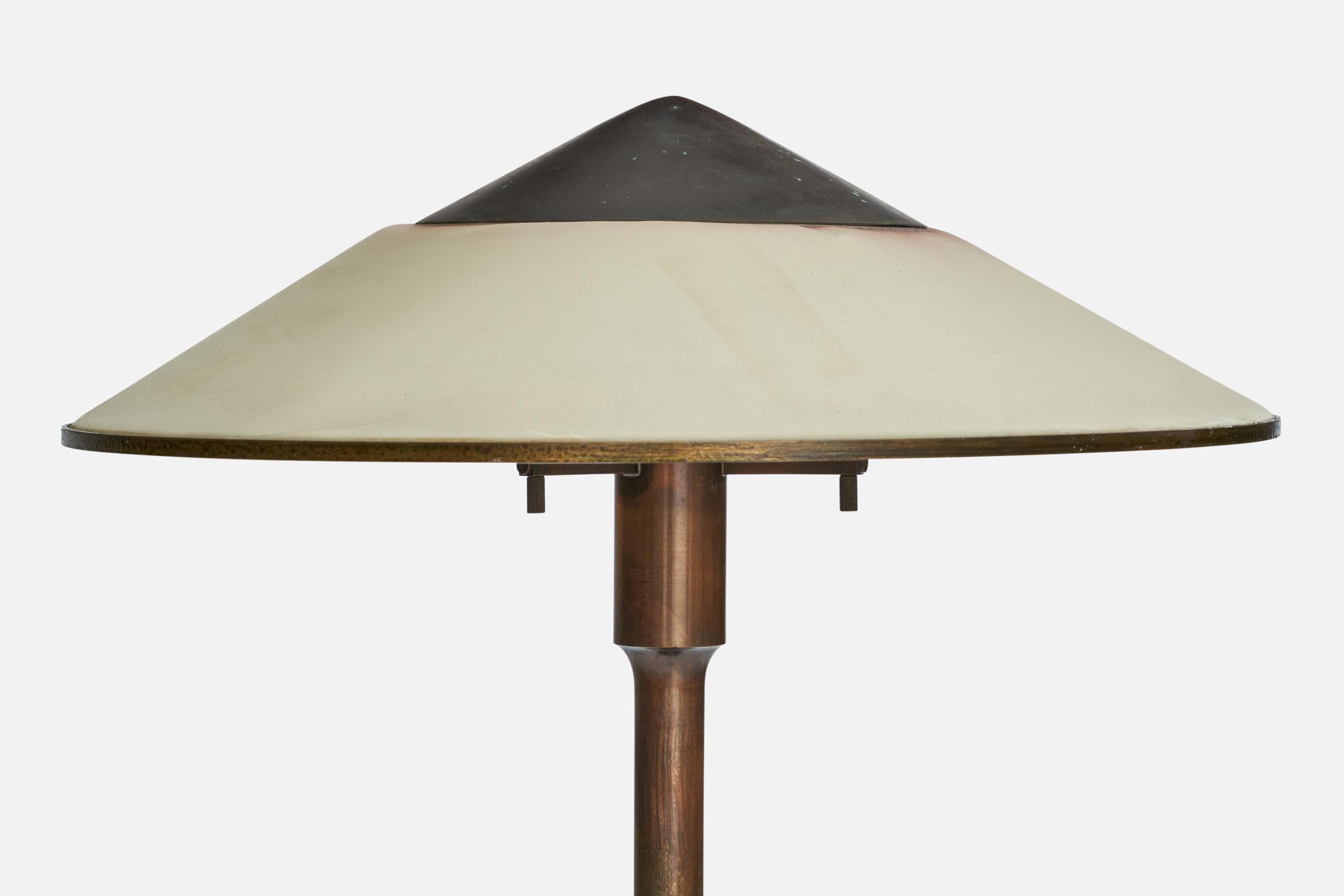 Danish Niels Rasmussen Thykier, Table Lamp, Copper, Brass, Paper, Denmark, 1930s For Sale