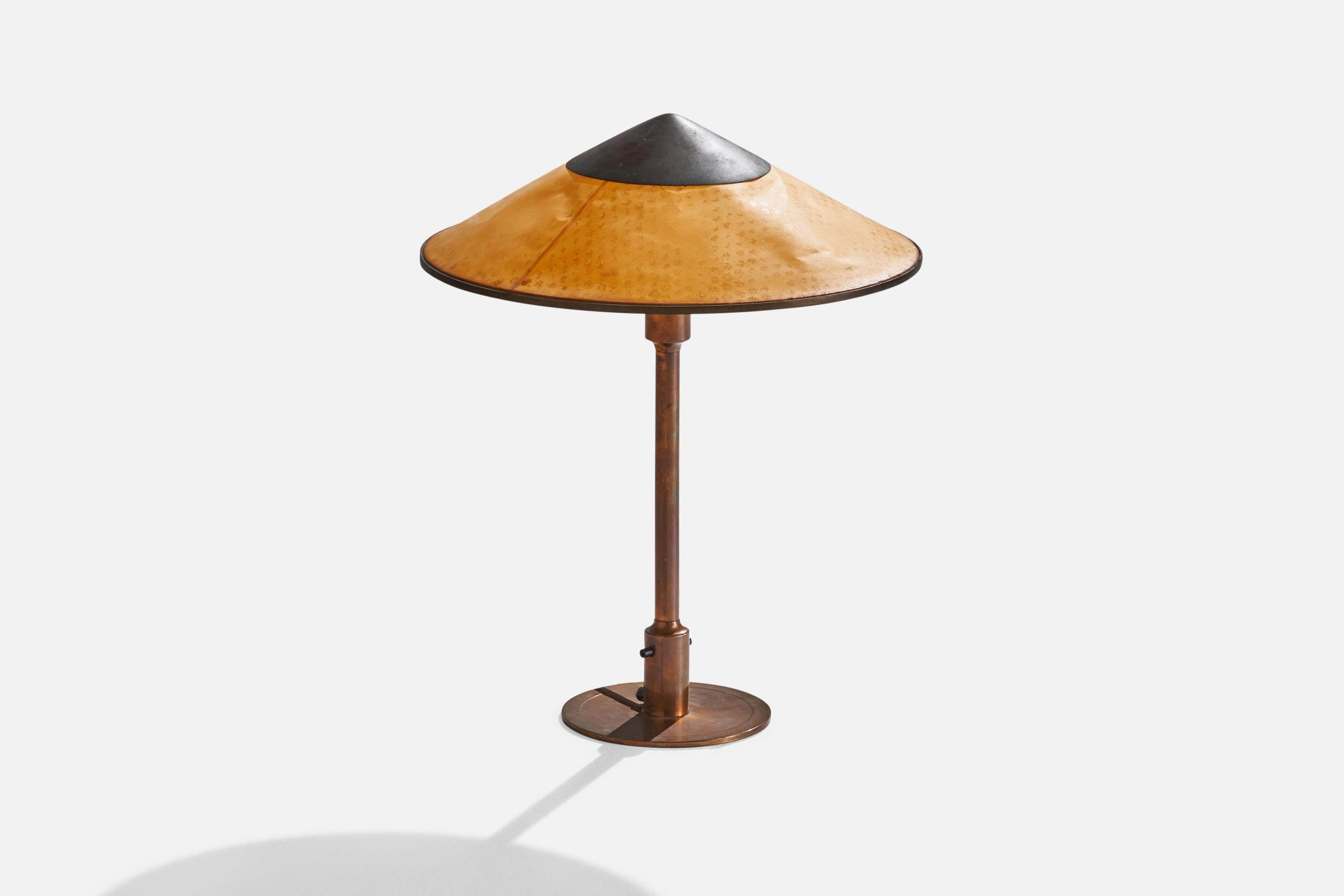 Danish Niels Rasmussen Thykier, Table Lamp, Copper, Paper, Denmark, 1930s For Sale