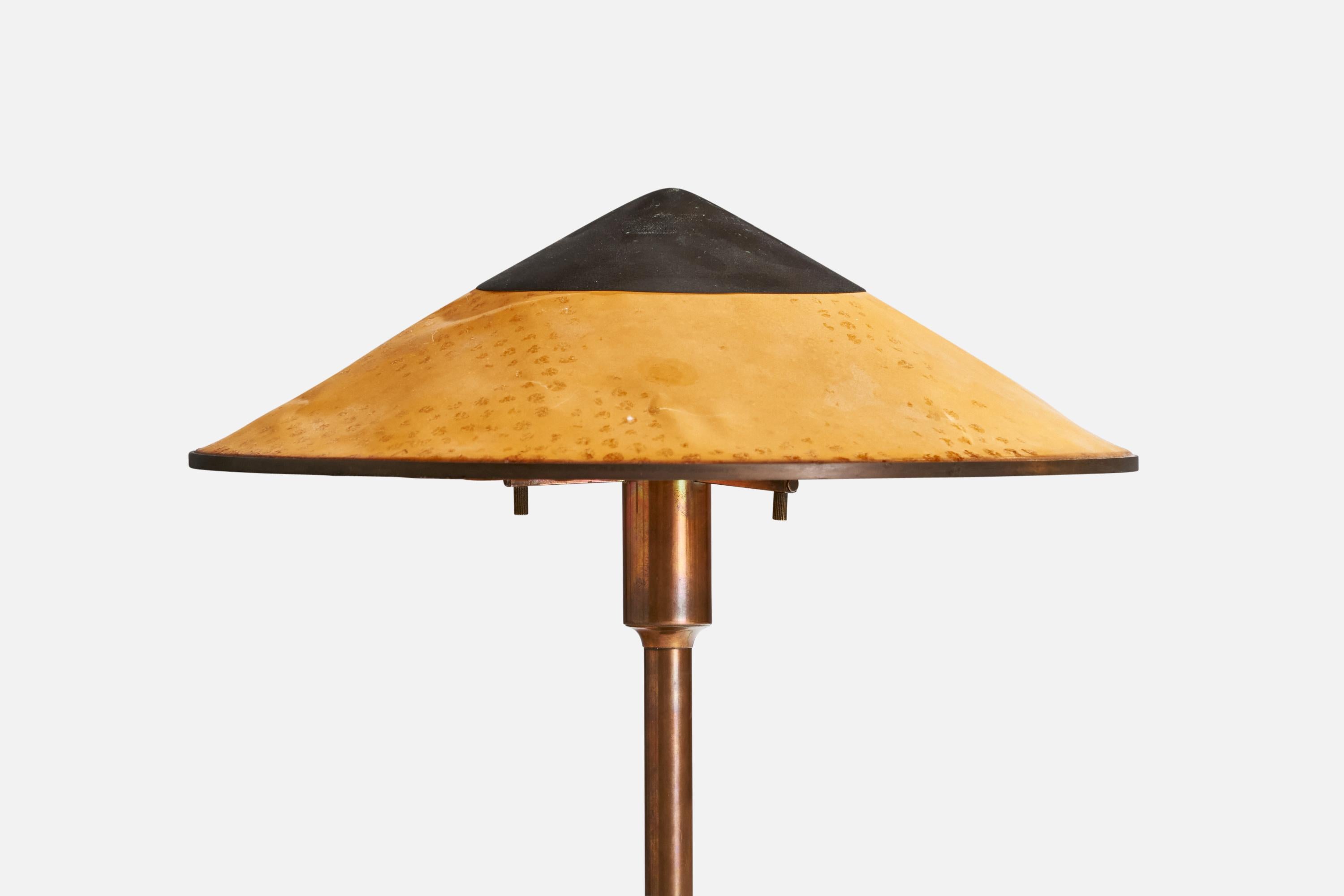 Cuivre Niels Rasmussen Thykier, lampe de table, cuivre, papier, Danemark, années 1930 en vente