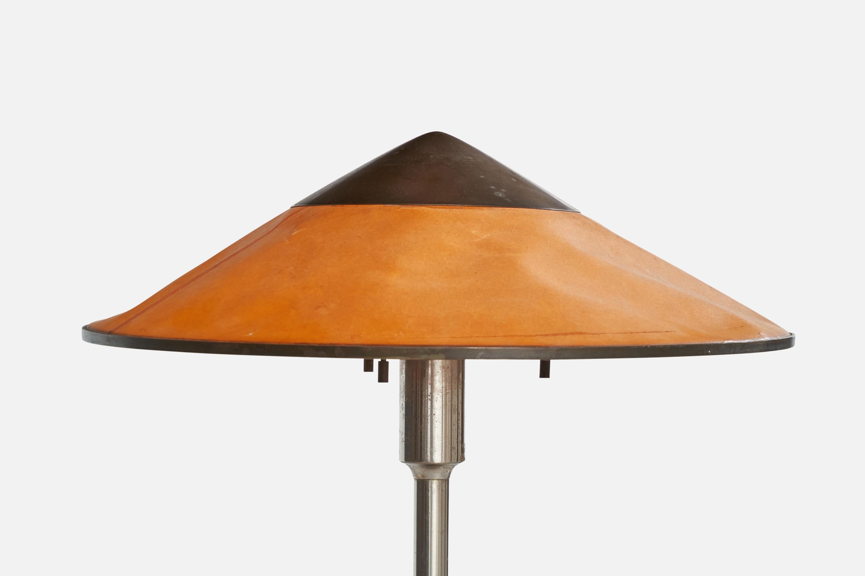 Danish Niels Rasmussen Thykier, Table Lamp, Nickel. Copper, Paper, Denmark, 1930s