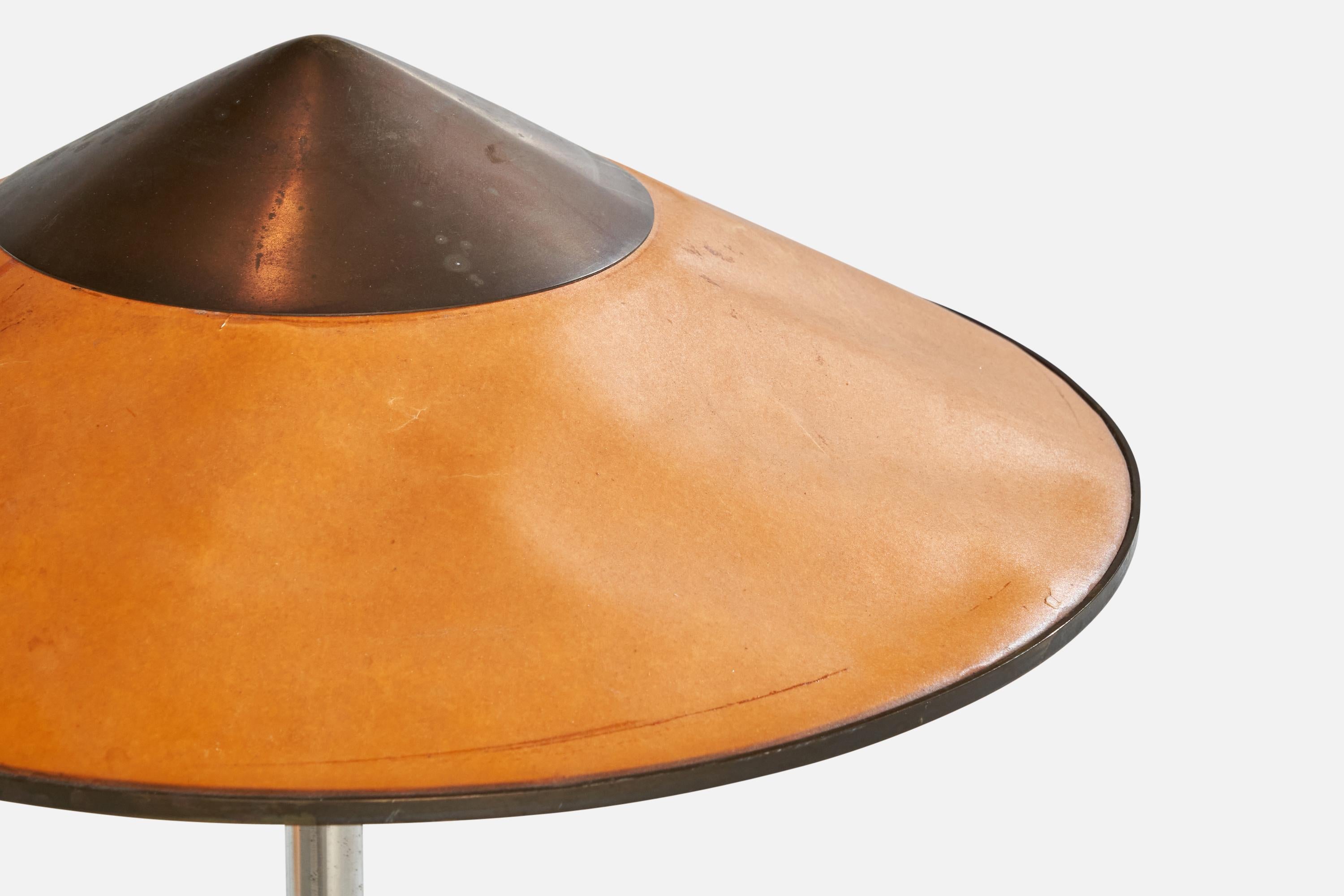 Niels Rasmussen Thykier, Table Lamp, Nickel. Copper, Paper, Denmark, 1930s In Fair Condition In High Point, NC