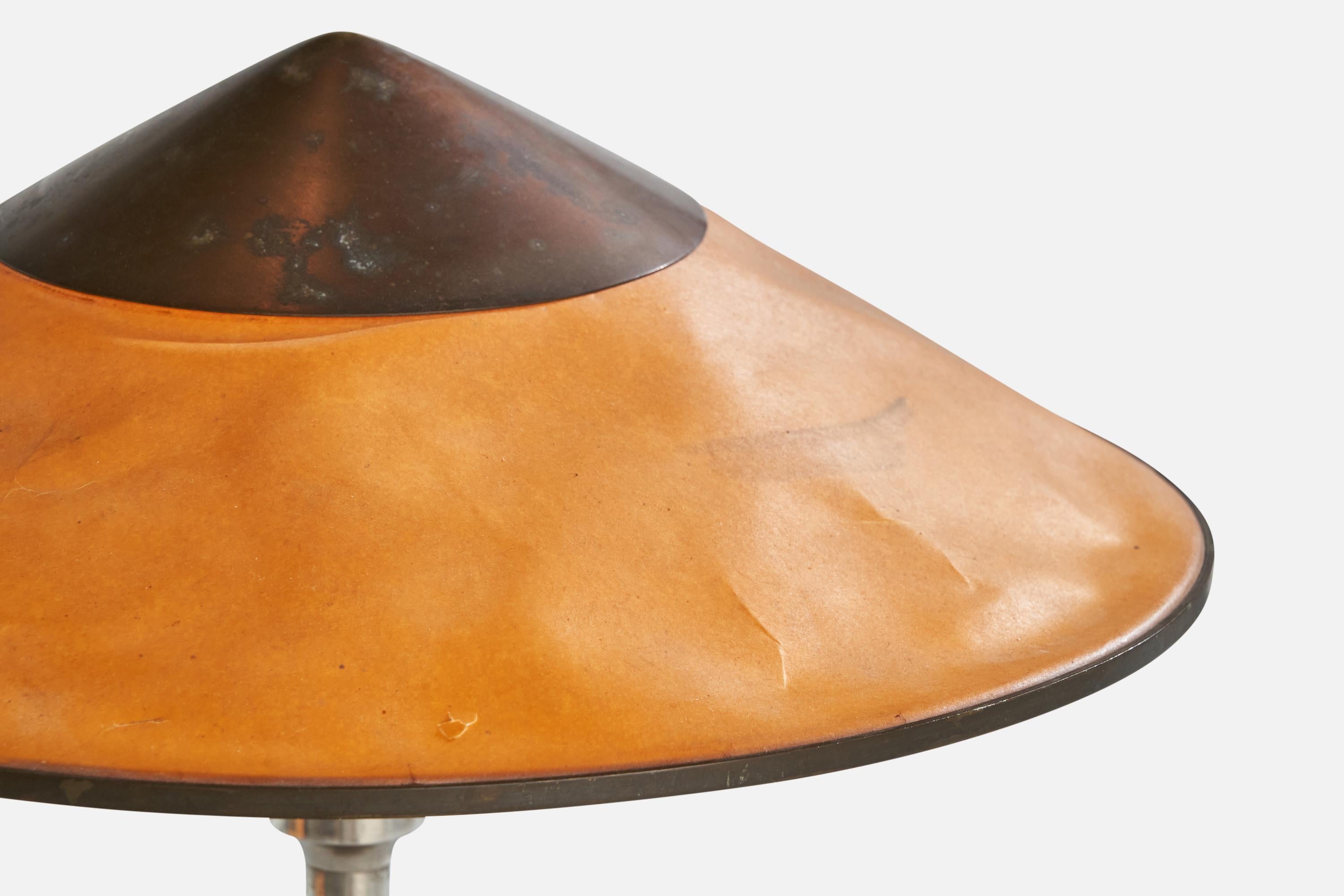 Mid-20th Century Niels Rasmussen Thykier, Table Lamp, Nickel. Copper, Paper, Denmark, 1930s