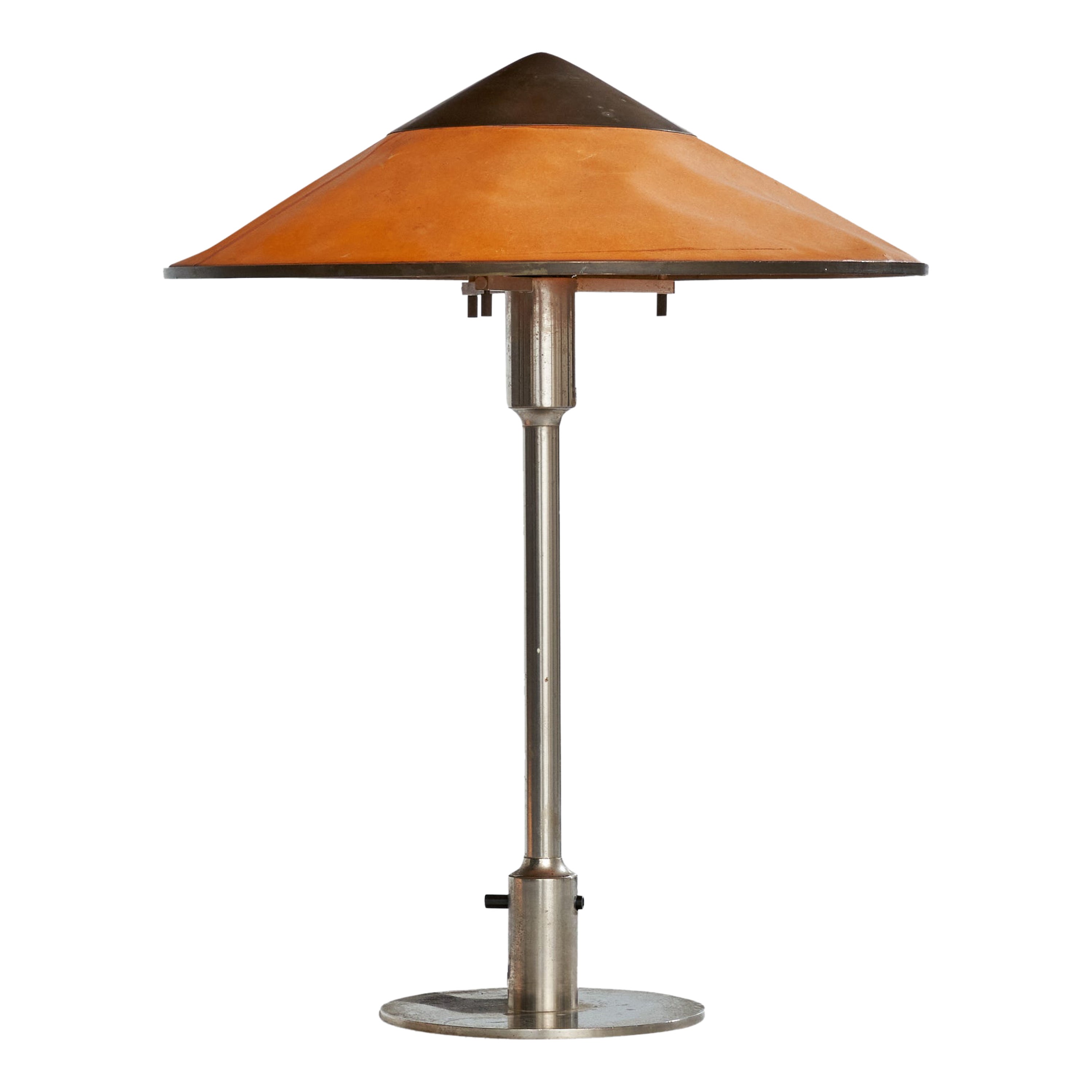 Niels Rasmussen Thykier, Table Lamp, Nickel. Copper, Paper, Denmark, 1930s