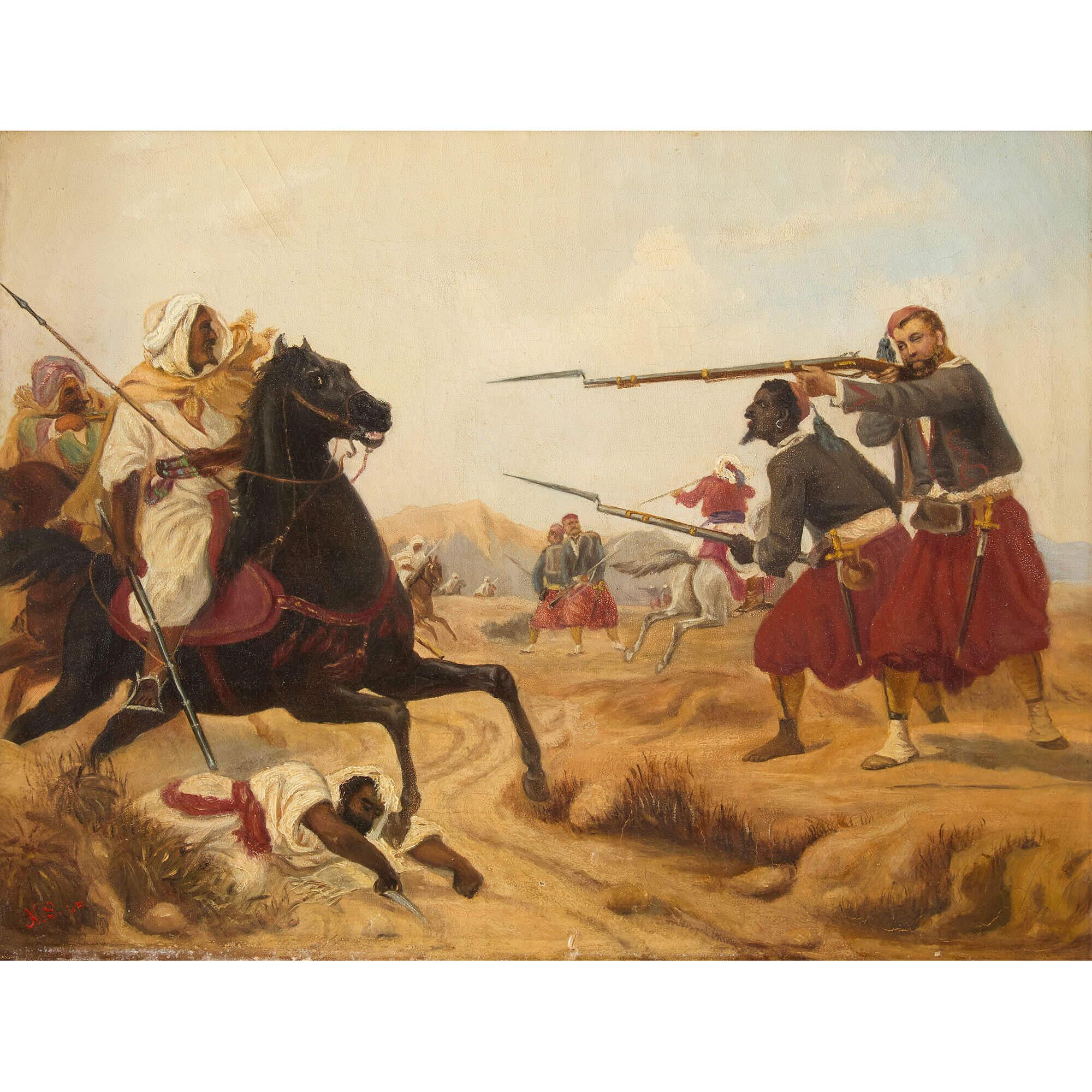 Antikes dänisches orientalisches Ölgemälde einer Militärszene, Ölgemälde von Niels Simonsen im Angebot 1