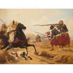Antique Danish Orientalist Oil Painting of a Military Scene by Niels Simonsen