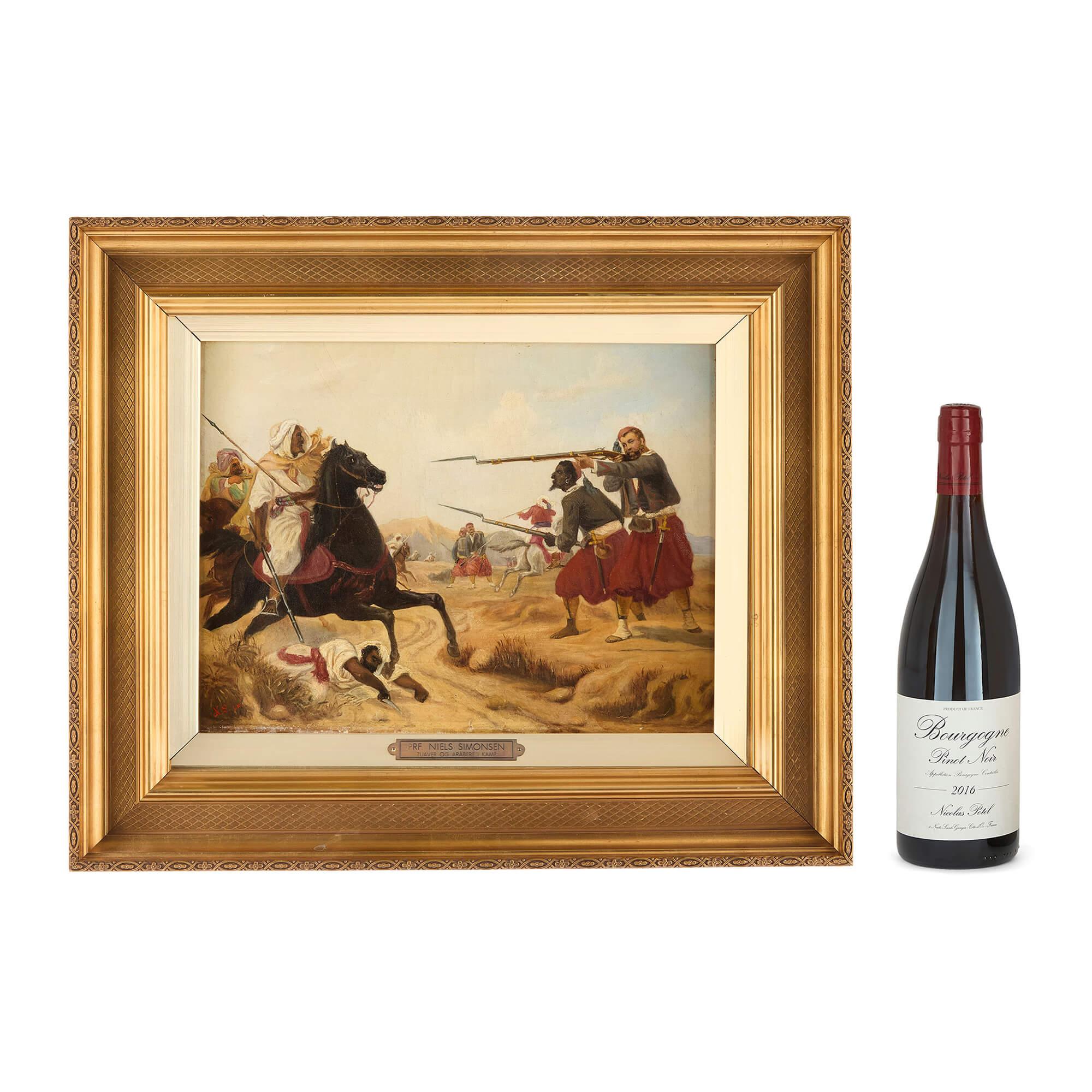 Antikes dänisches orientalisches Ölgemälde einer Militärszene, Ölgemälde von Niels Simonsen im Angebot 4