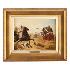 Antique Danish Orientalist Oil Painting of a Military Scene by Niels Simonsen