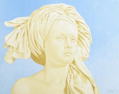 Niels Strøbek. Color lithograph. Naturalistic portrait of a woman with headscarf