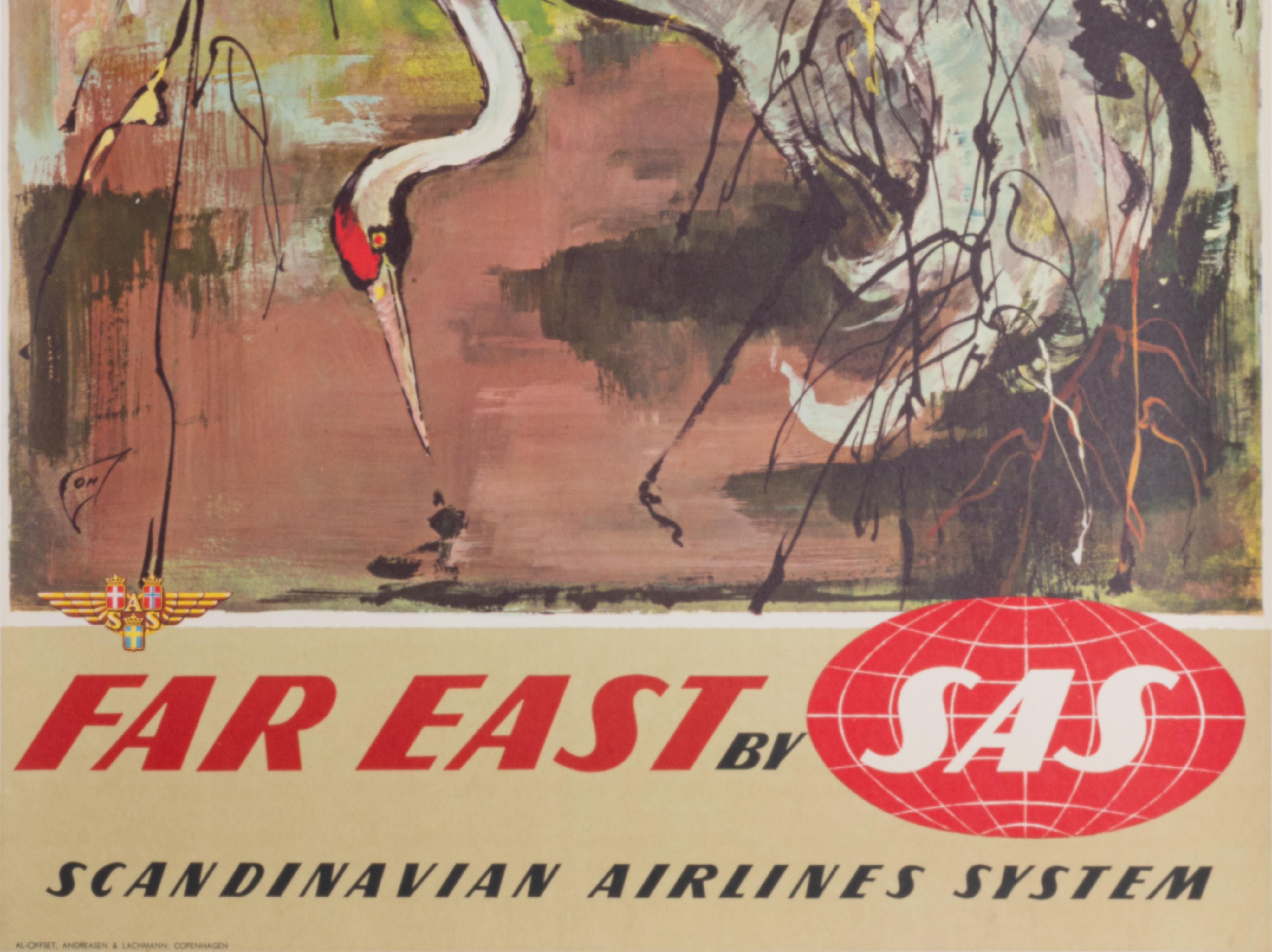 Scandinavian advertising poster for SAS to promote tourism in the Far East.

Artist: Otto Nielsen (1916 - 2000)
Title: Far East by SAS
Date: 1960
Size (w x h): 24.8 x 39.2 in / 63 x 99.6 cm
Printer: Al-Offset, Andreasen ans Lachmann,