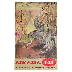 Affiche de voyage originale, Far East, Fly SAS Airline, Aviation, Heron 1960