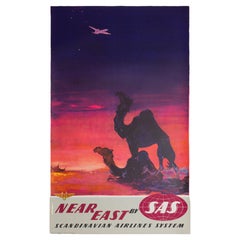 Nielsen, Original Travel Poster, Near East Fly SAS Airline, Aviation, Camel 1960