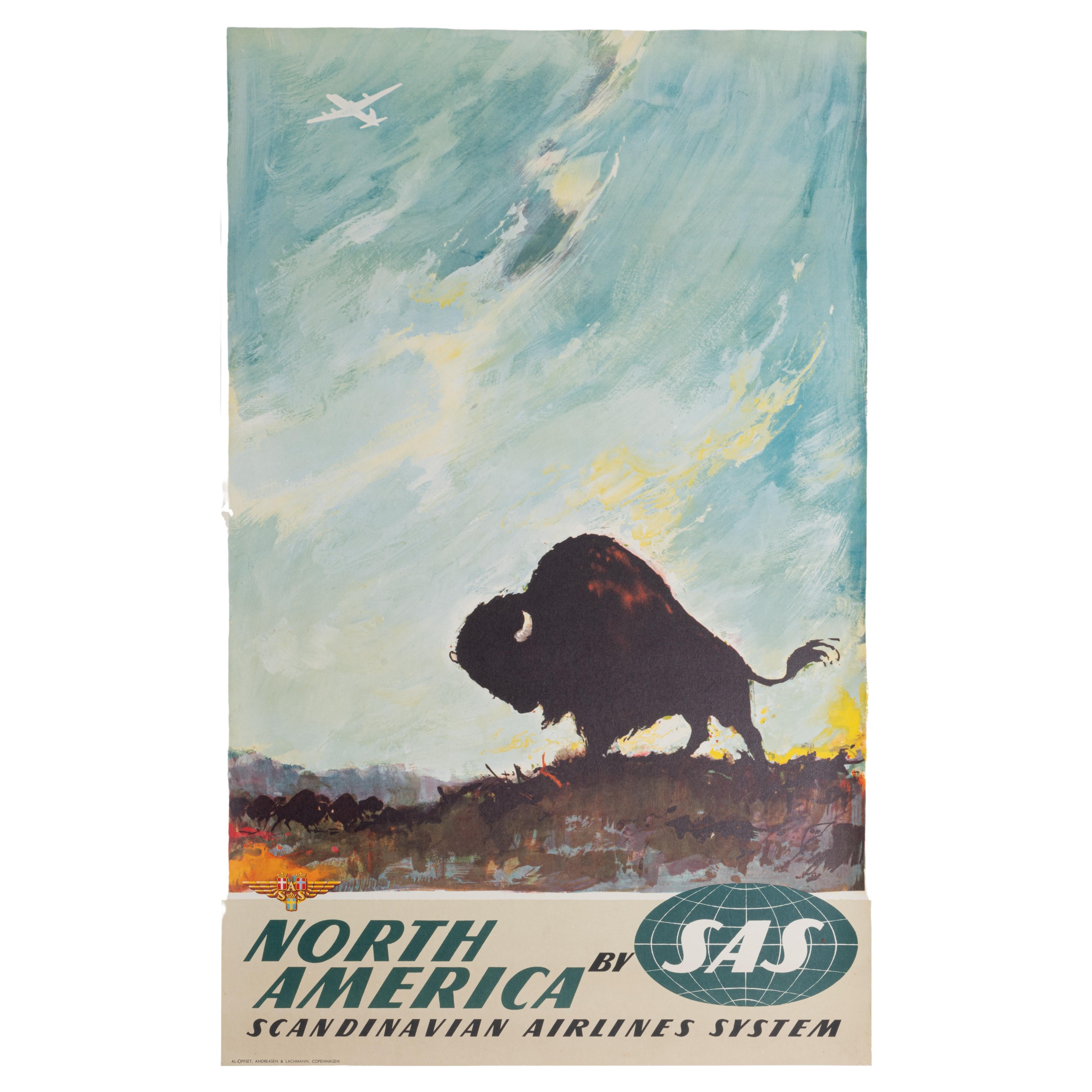 Nielsen, Original Travel Poster, North America SAS Airline Aviation Buffalo 1960 For Sale