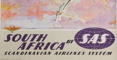 Nielsen, Original Travel Poster, South Africa, SAS Airline Aviation Ostrich 1960