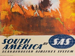 Nielsen, Original Travel Poster, South America, Aviation SAS Airline, Llama 1960