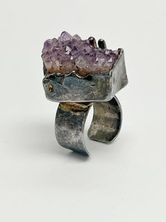 Nielsen Sterling Amethist Brutalist Mid Century Ring