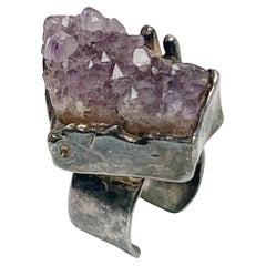 Nielsen Sterling Amethist Brutalistischer Ring aus der Mitte des Jahrhunderts