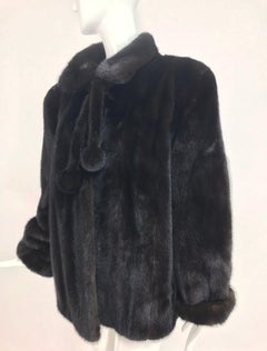 Nieman Marcus Black Mink Fur Jacket with Pom Pom Ties