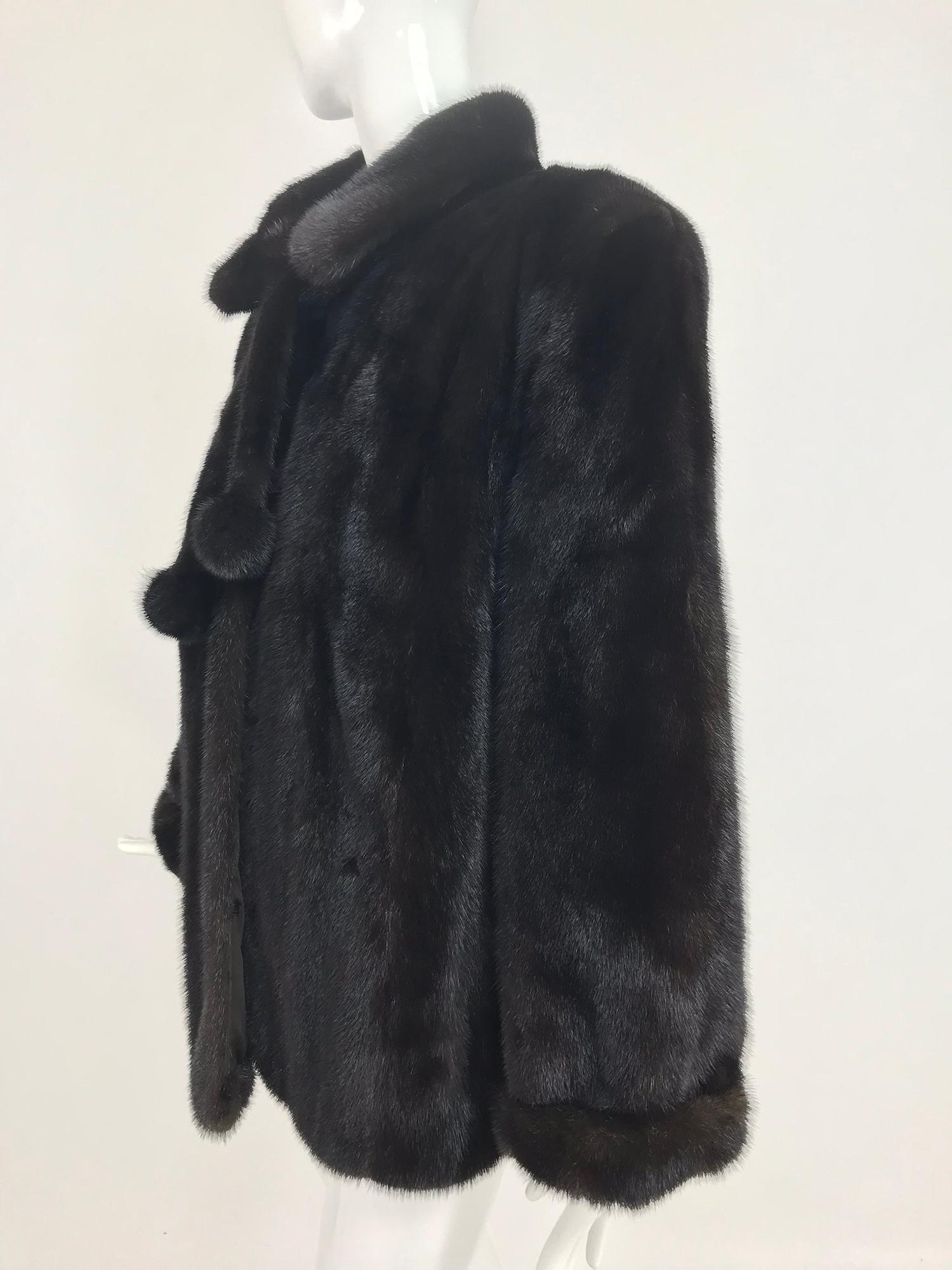 Women's Nieman Marcus Black Mink Fur Jacket with Pom Pom Ties