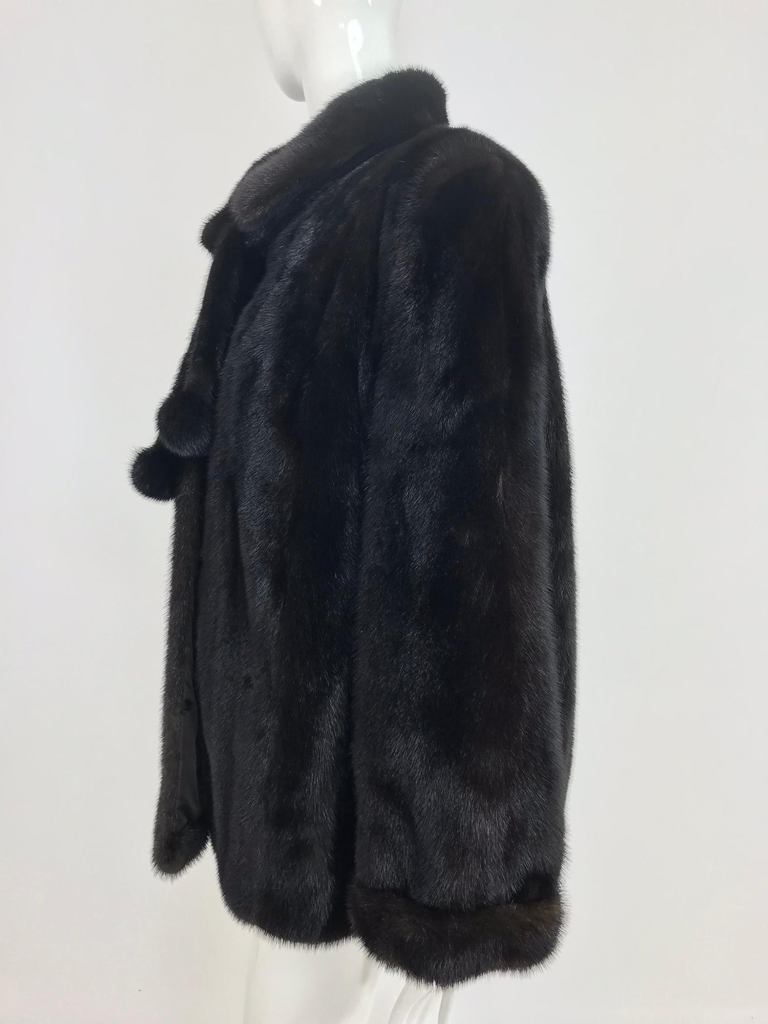 Nieman Marcus Black Mink Fur Jacket with Pom Pom Ties 1