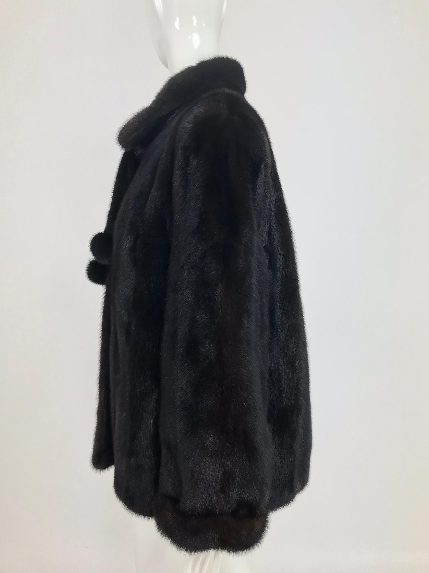 Nieman Marcus Black Mink Fur Jacket with Pom Pom Ties 2