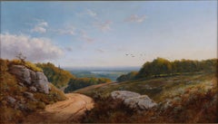 A Country Path Signed Antique Painting, Canvas, Framed, Edward Niemann 24 x 42"