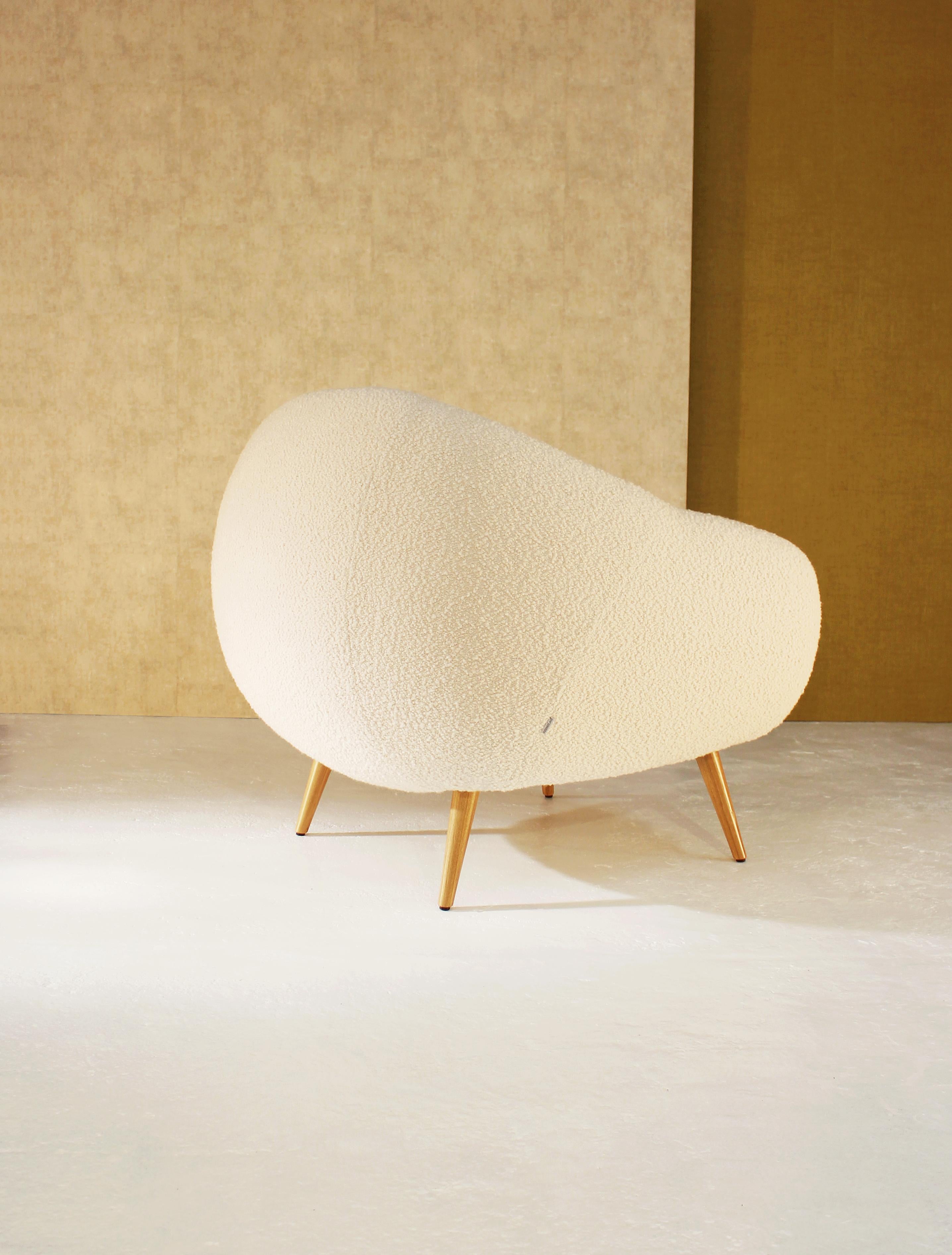 Woodwork Niemeyer Armchair, Bouclé and Oak, Insidherland by Joana Santos Barbosa For Sale