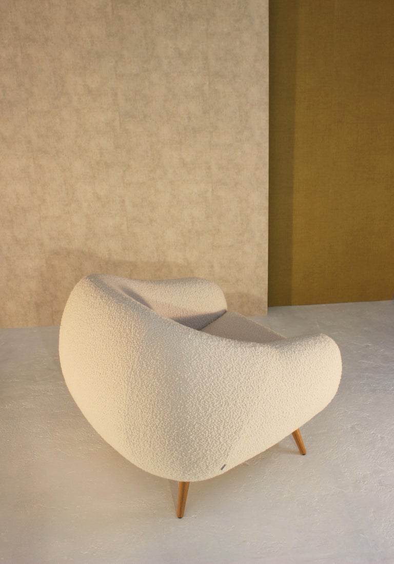 Contemporary Niemeyer Armchair, Bouclé and Oak, Insidherland by Joana Santos Barbosa For Sale