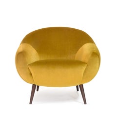 Mid-Century Modern gold velvet dark oak Niemeyer lounge chair by InsidherLand