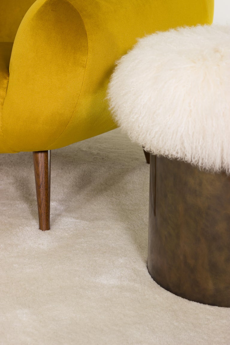Contemporary Niemeyer Armchair, Velvet and Brown Oak, Insidherland by Joana Santos Barbosa For Sale
