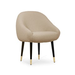 Mid-Century Modern ivory bouclé brass oak Niemeyer dining chair by InsidherLand