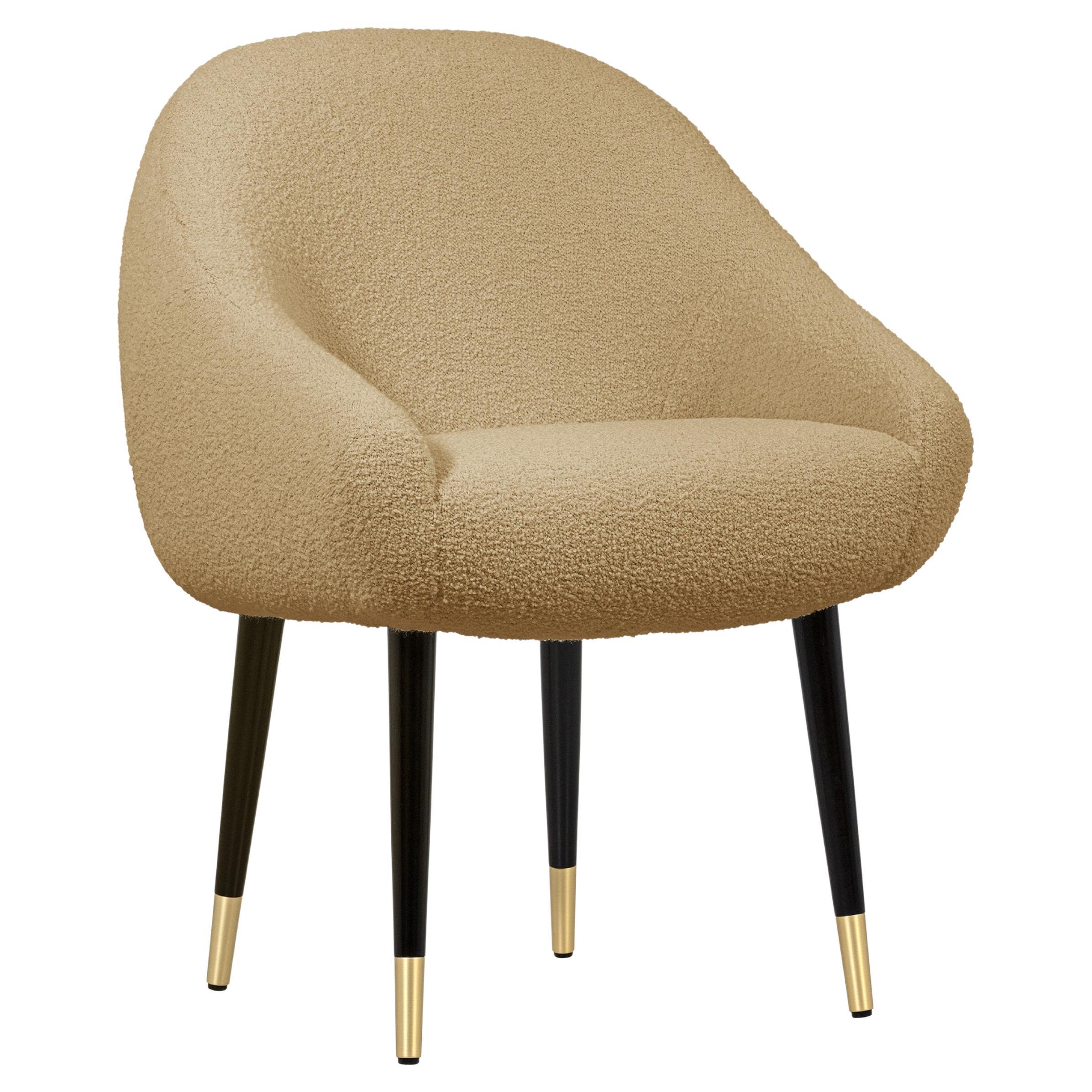 Niemeyer Dining Chair, Bouclé and Brass, Insidherland by Joana Santos Barbosa For Sale