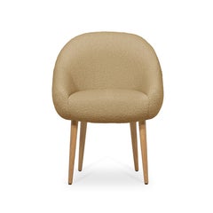 Mid-Century Modern round camel bouclé oak Niemeyer dining chair by InsidherLand