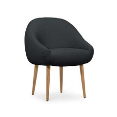 Mid-Century Modern black bouclé oak Niemeyer dining chair by InsidherLand