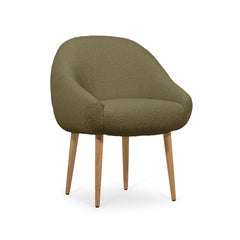Mid-Century Modern fern green bouclé oak Niemeyer dining chair by InsidherLand