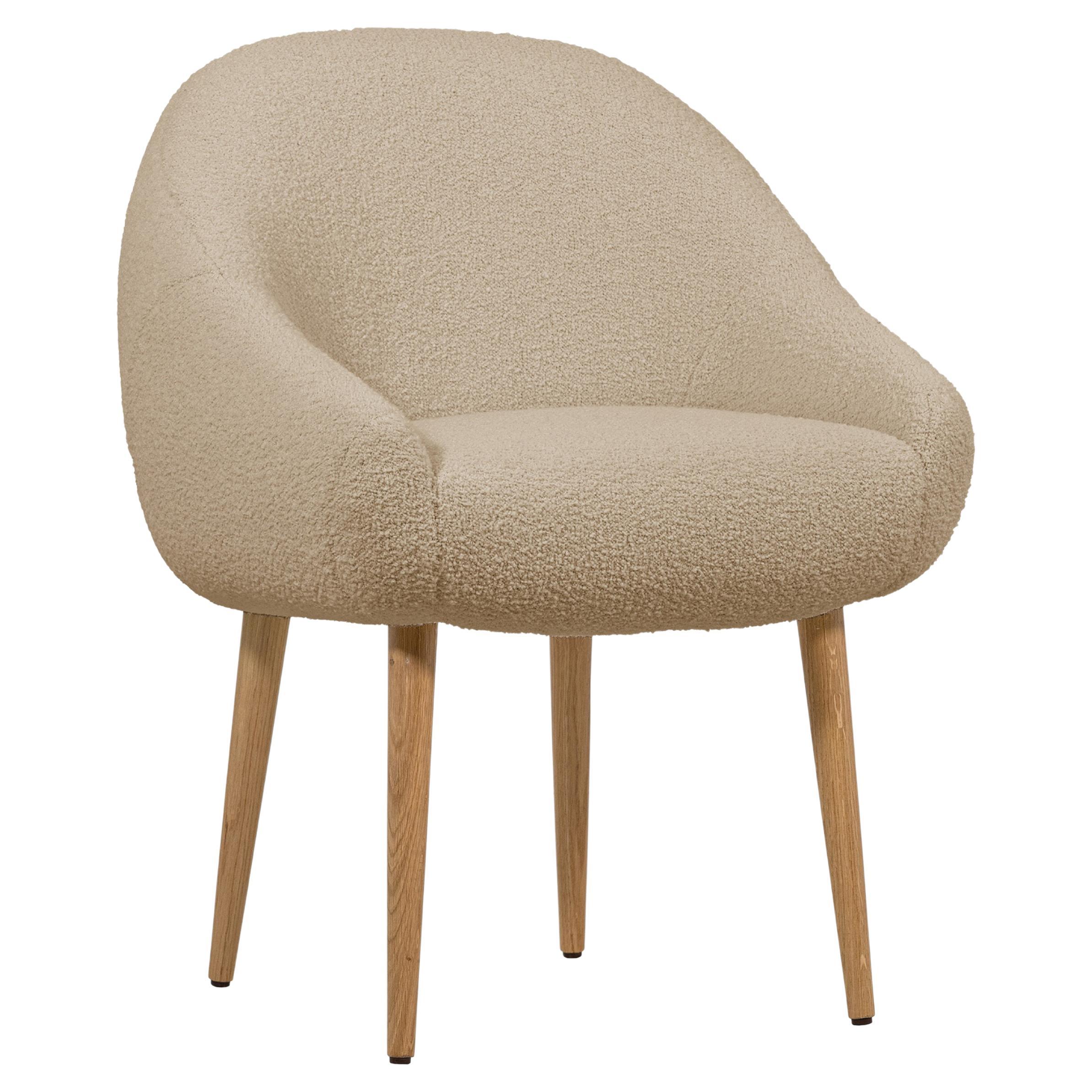Niemeyer Dining Chair, Bouclé and Oak, Insidherland by Joana Santos Barbosa For Sale