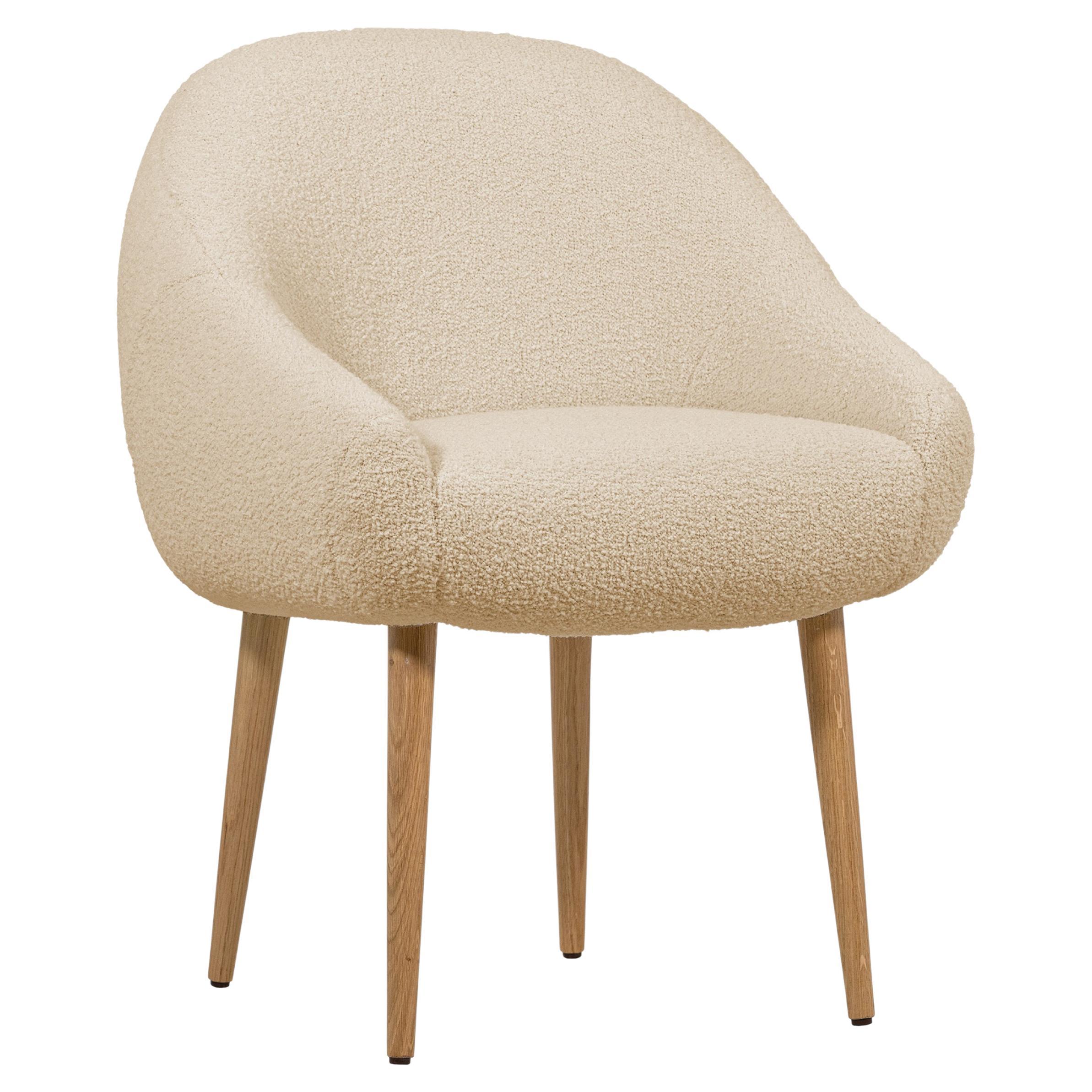 Niemeyer Dining Chair, Bouclé and Oak, Insidherland by Joana Santos Barbosa For Sale