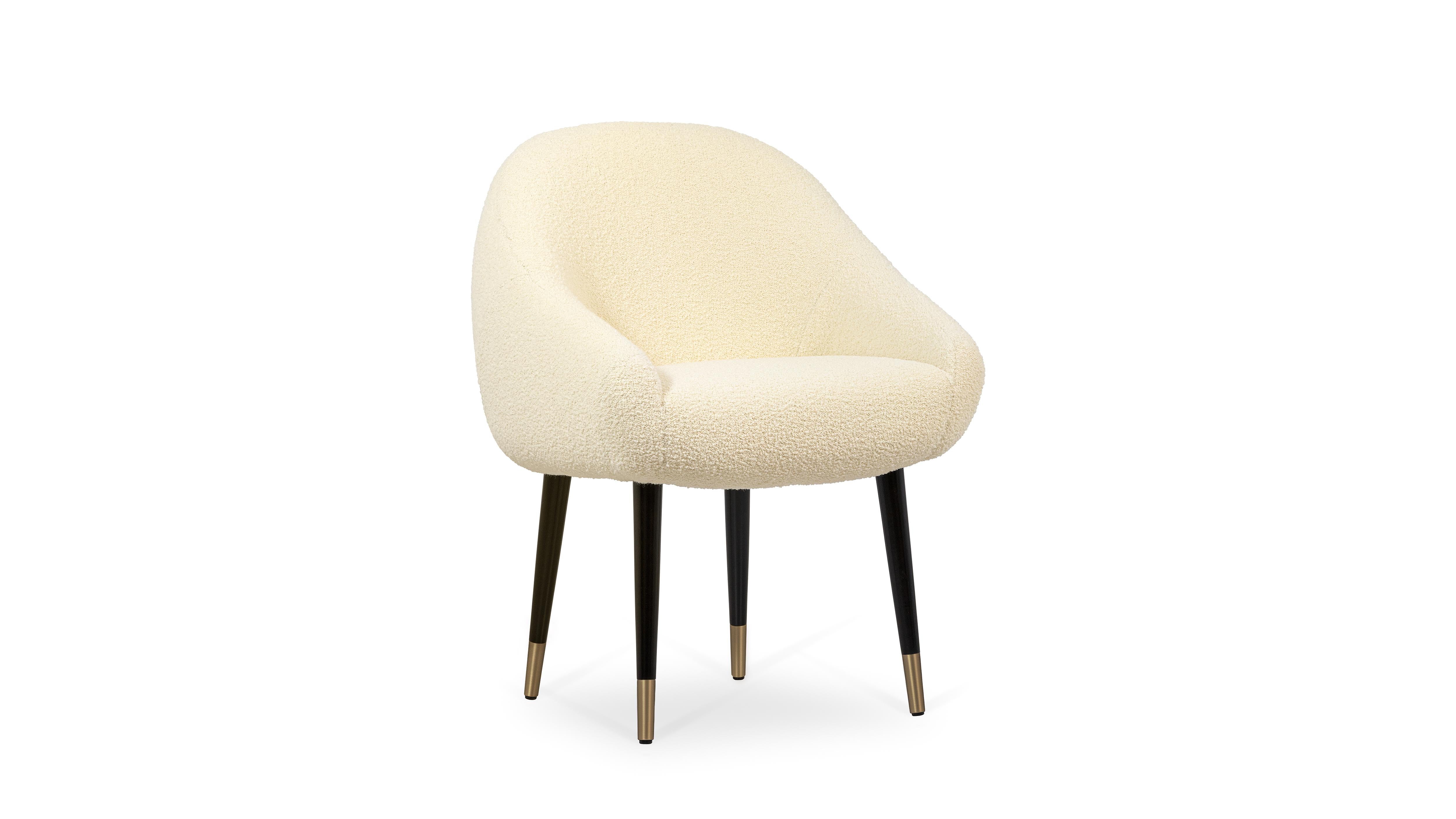 Modern Niemeyer Dining Chair Bouclé Bronzed Brass, Insidherland by Joana Santos Barbosa For Sale