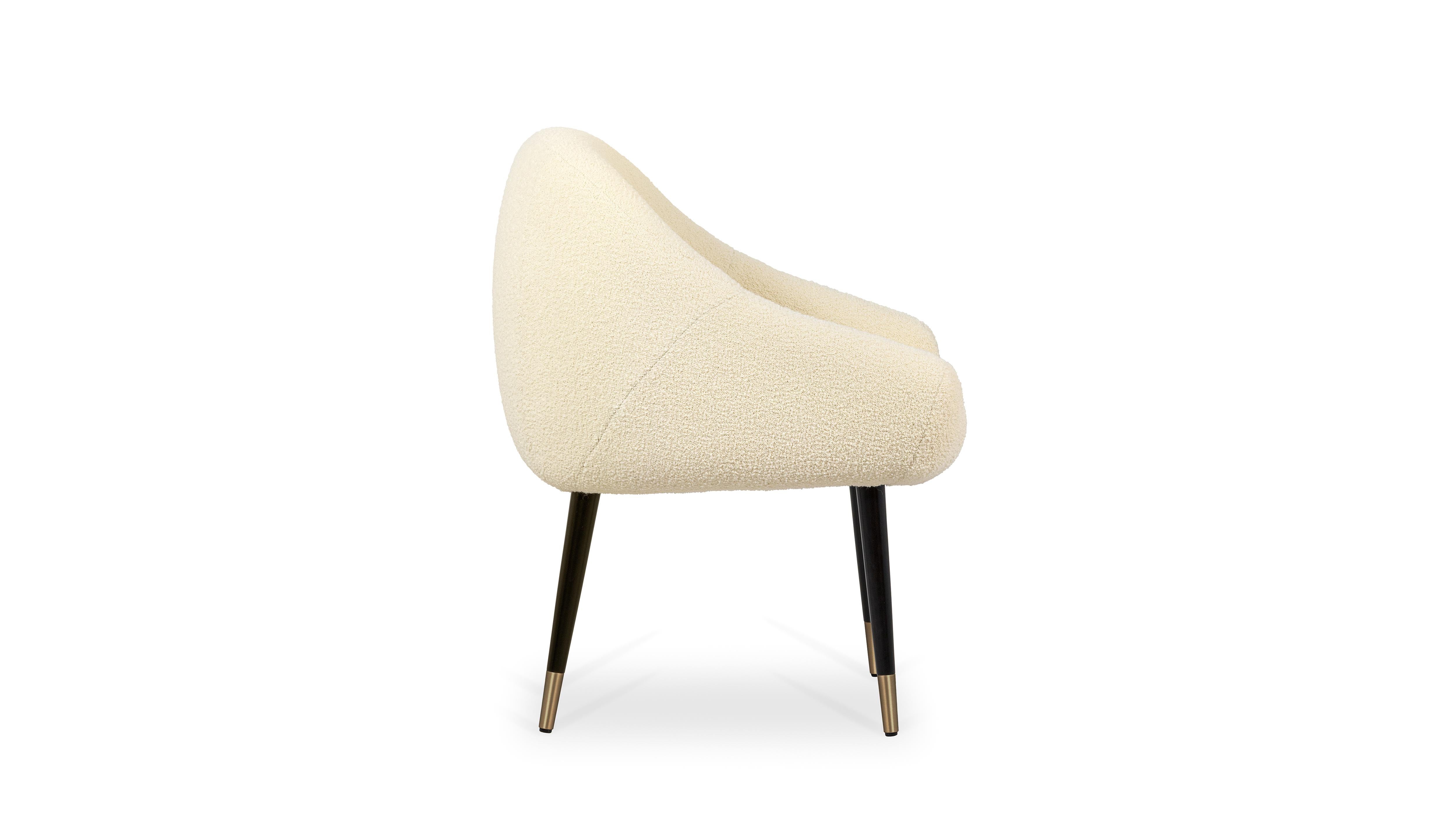Portuguese Niemeyer Dining Chair Bouclé Bronzed Brass, Insidherland by Joana Santos Barbosa For Sale