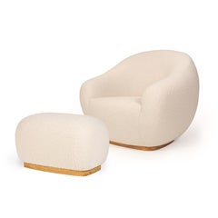 Set of Mid-Century Modern bouclé Niemeyer II armchair & stool by InsidherLand