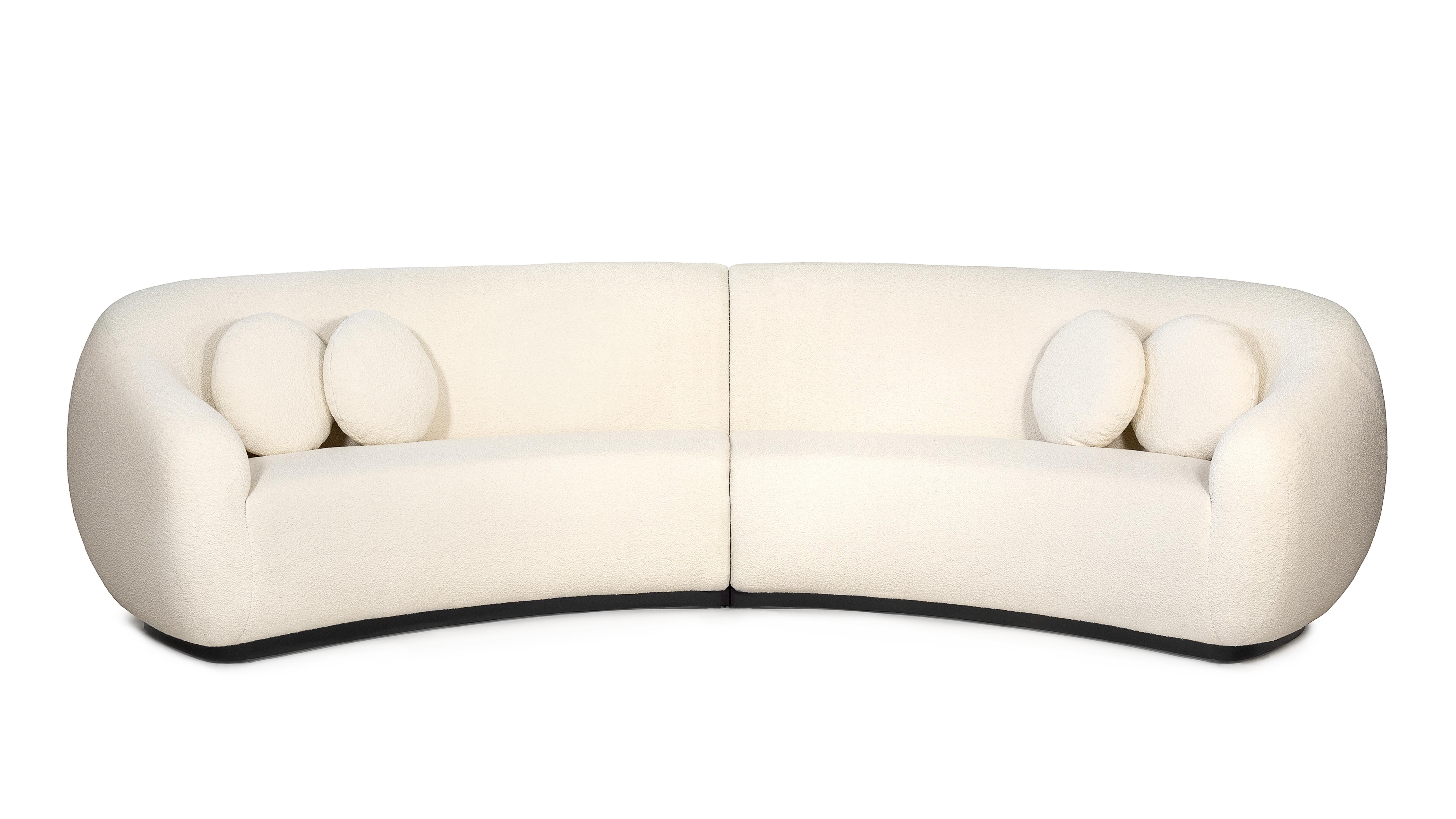 Niemeyer II Round Sofa by InsidherLand
Dimensions: D 165 x W 350 x H 86 cm.
Materials: Dark oak, InsidherLand Lama Ref. 1 fabric.
120 kg.
Available in different fabrics.

The Niemeyer II round sofa is named after the Brazilian Architect Oscar