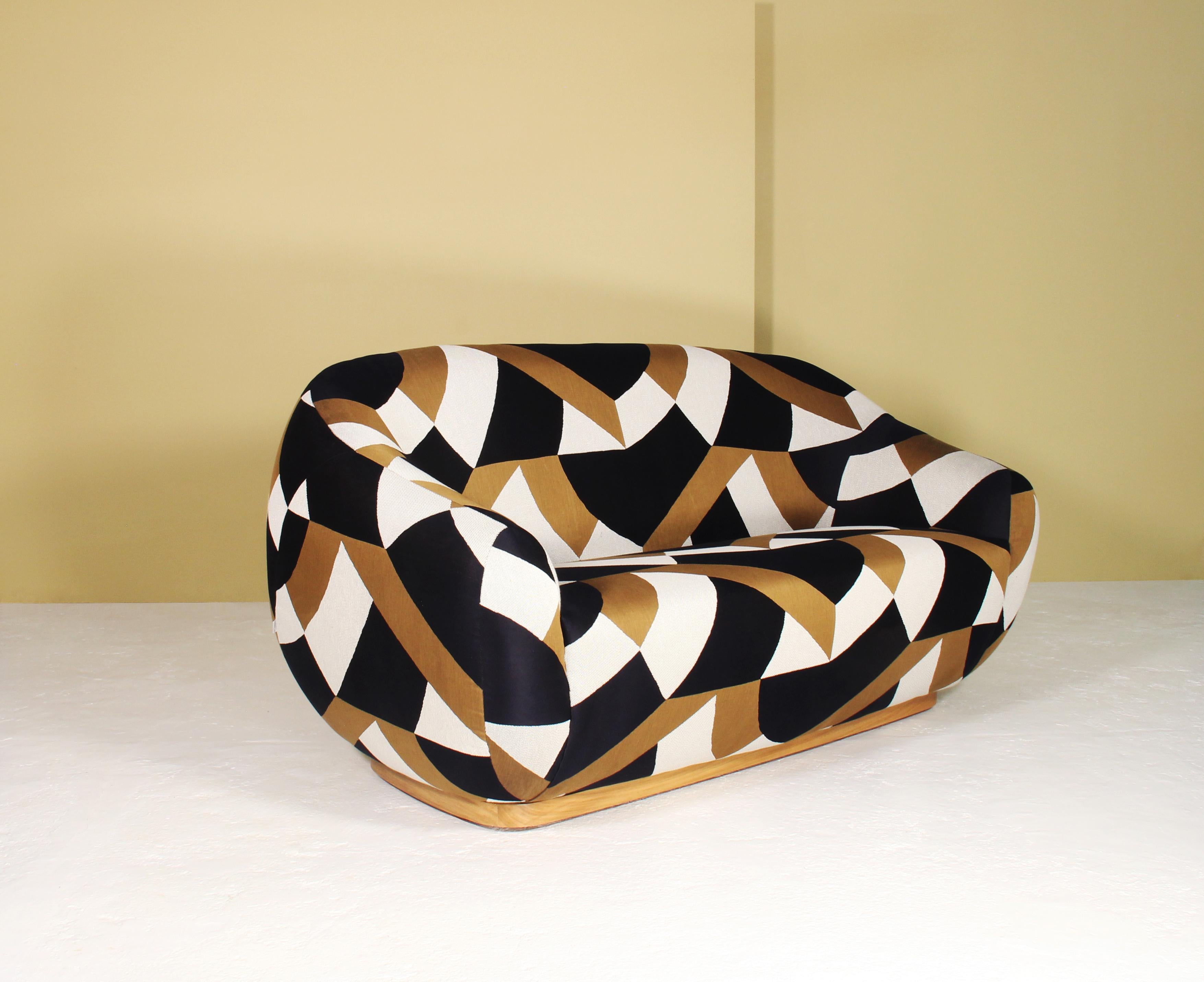 Contemporary Niemeyer II Two Seat Sofa, Dalai & Oak, InsidherLand by Joana Santos Barbosa For Sale