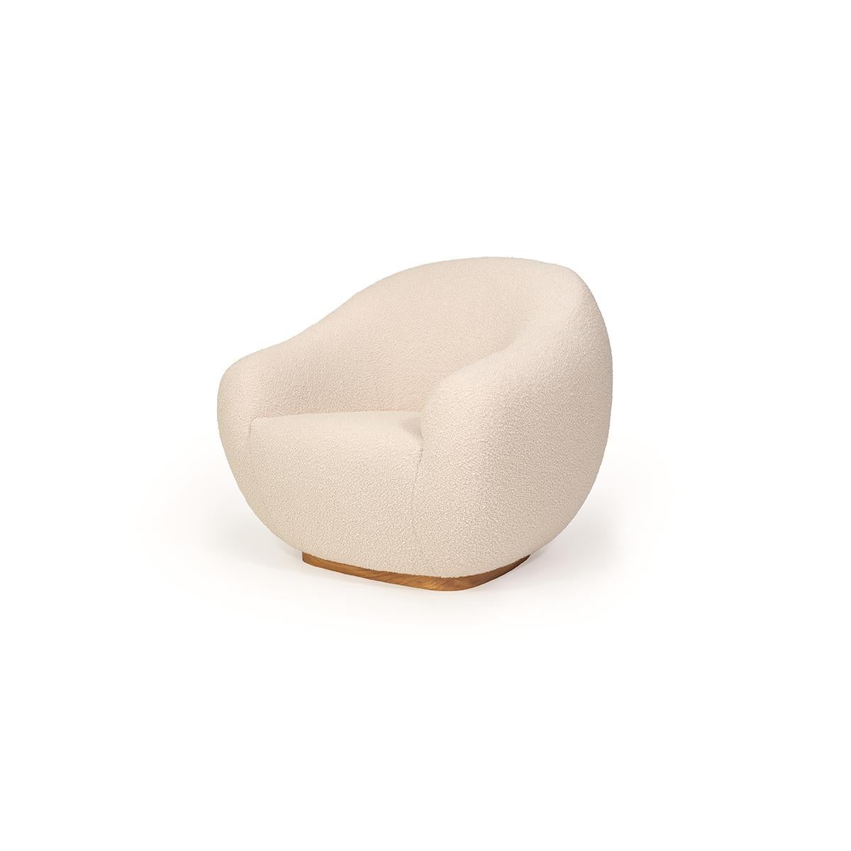 Portuguese Niemeyer II Solid Base Midcentury Inspired Bouclé Fabric Armchair