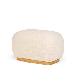 Mid-Century Modern round white bouclé oak Niemeyer II stool by InsidherLand