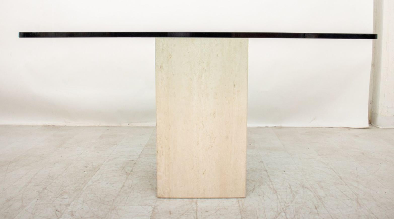 Post-Modern Niemeyer Style Travertine & Chrome Dining Table For Sale