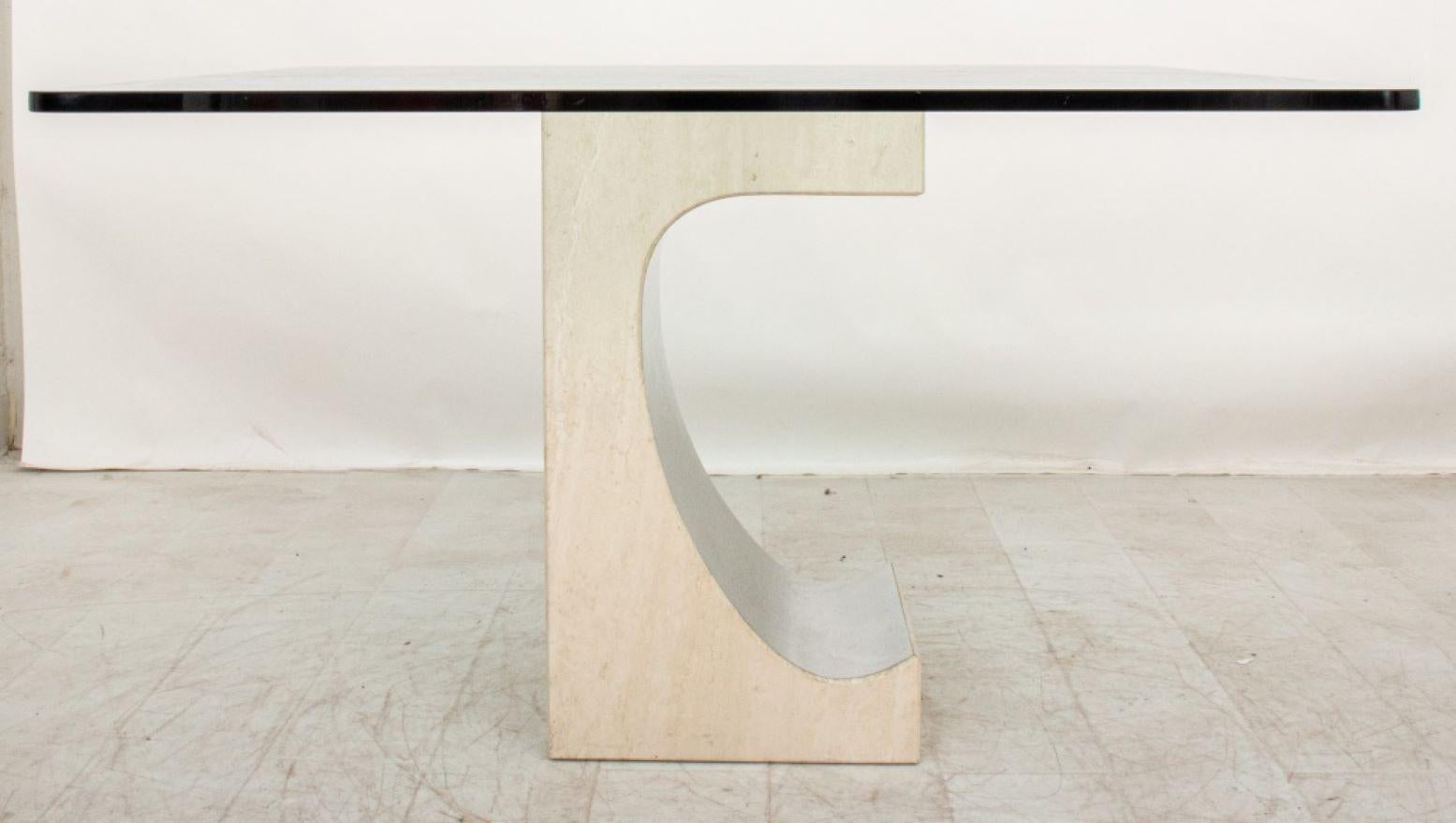 20th Century Niemeyer Style Travertine & Chrome Dining Table For Sale