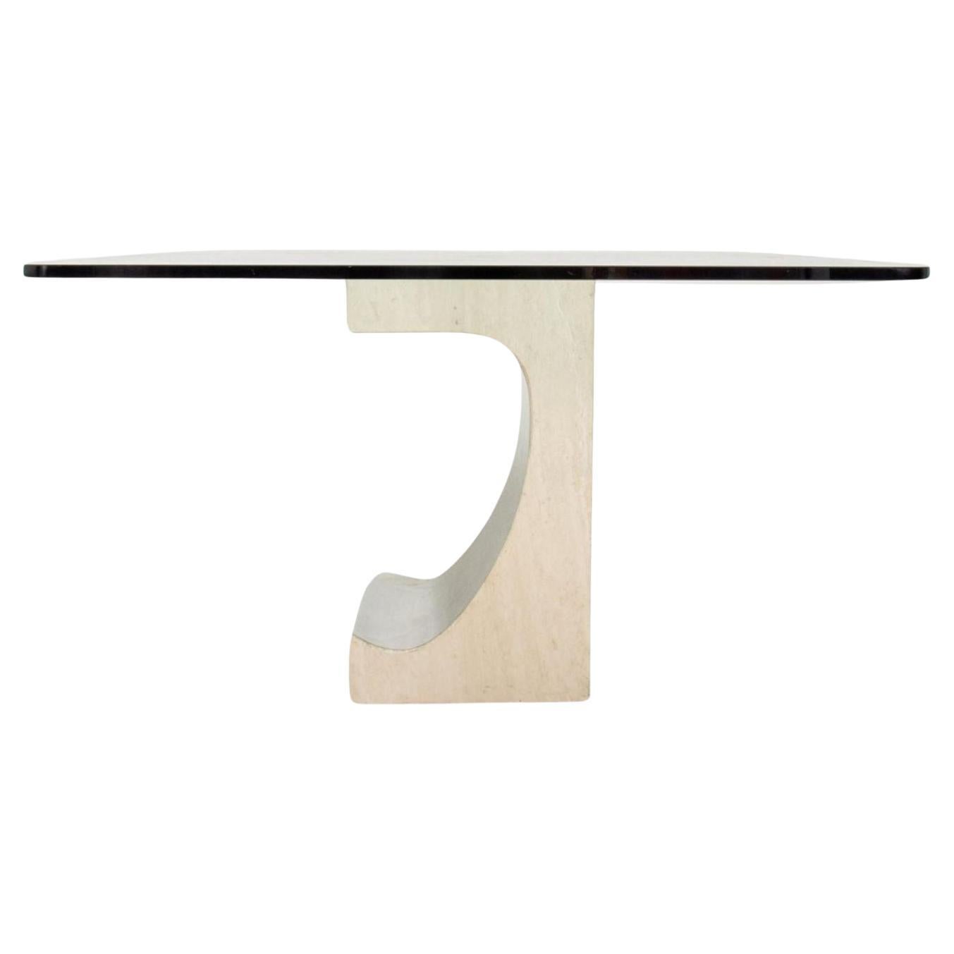 Esstisch aus Travertin und Chrom im Niemeyer-Stil im Angebot