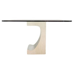 Esstisch aus Travertin und Chrom im Niemeyer-Stil