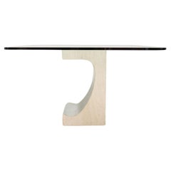 Mesa de comedor de travertino y cromo estilo Niemeyer