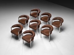 Nienkamper for De Sede Set of Eight Dining Chairs in Leather and Chromed Metal